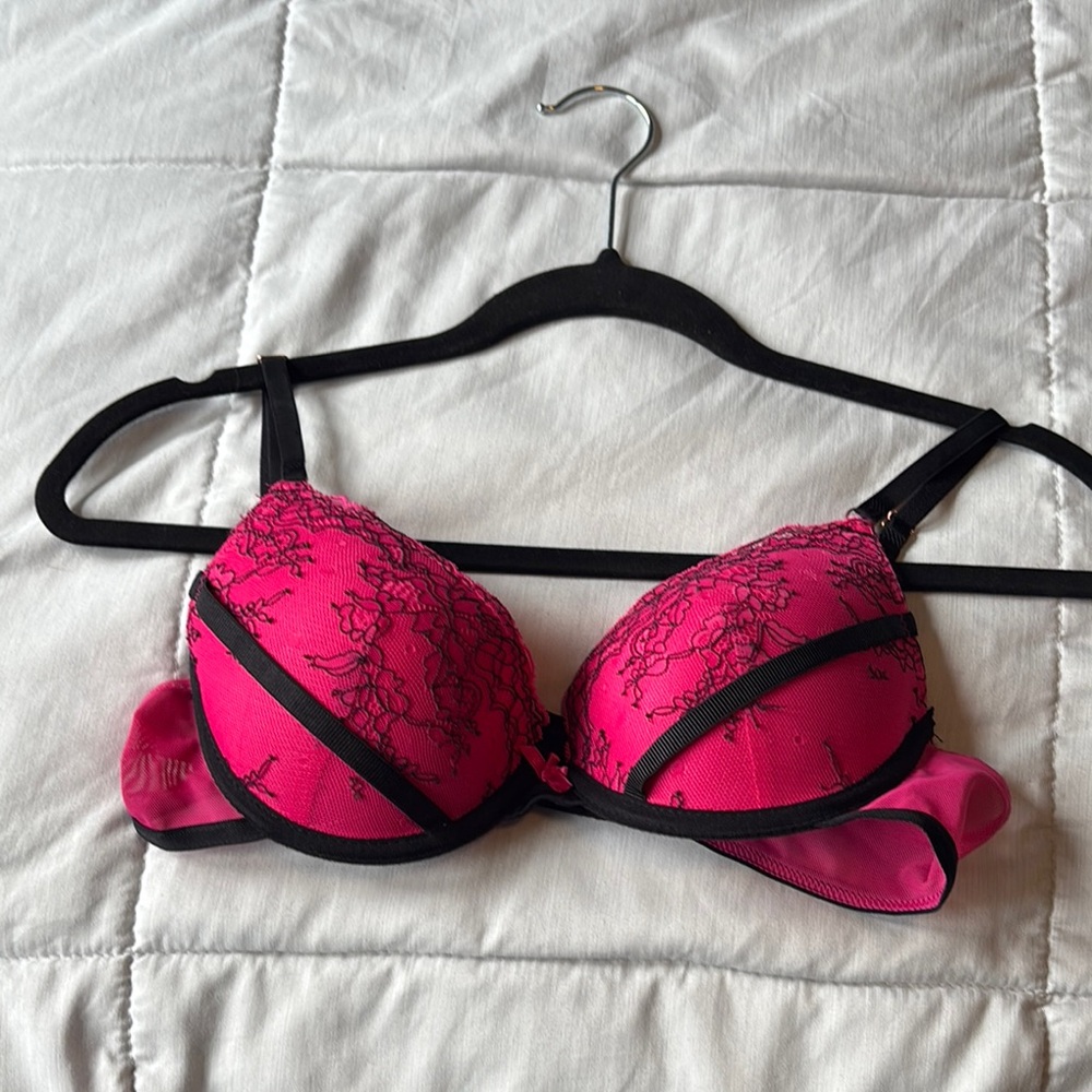 Pink and Black Underwire Bra with Molded Cups